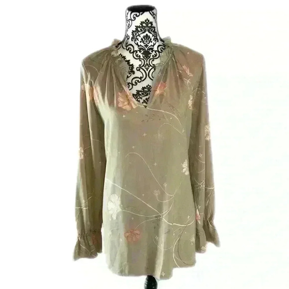 Kaari Blue Whimsical Long Sleeve Ruffle Flowy Tunic, XL - Picture 2 of 9